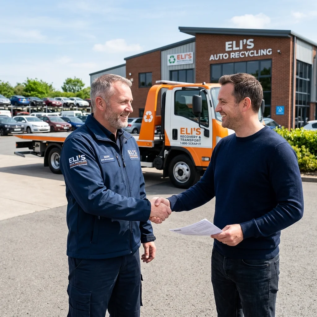 Zufriedener Kunde beim Autoverwerter